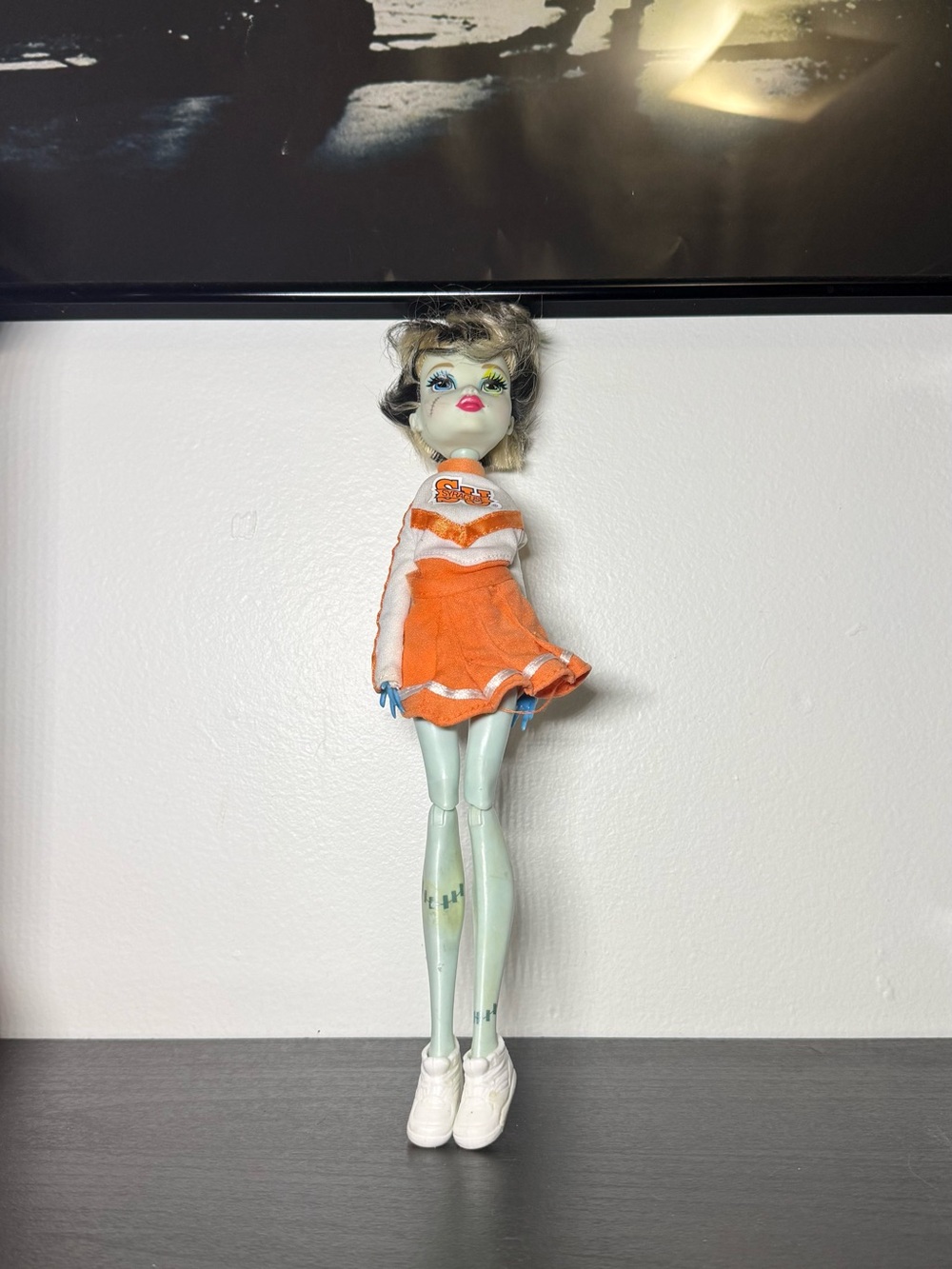Y2K Monster High Frankie Stein Cheerleader Doll With Orange & White Uniform